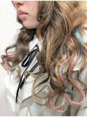 ハイトーンベージュと透明感メッシュ　【カラー・エクステ】