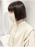 切りっぱなしボブ ブラウンカラー 大人かわいい ベージュ 透明感