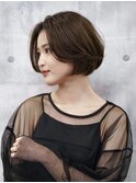 大人可愛いミニボブ/ひし形ボブ/センター分け/マロンブラウン