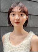 ミニボブ　ワイドバング　イメチェン　美髪　ワインレッド