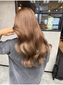 バレイヤージュ、ハイライト、レイヤーロング、グレーベージュ
