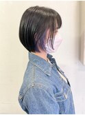 ショートボブ　インナーカラー　ネイビーブルー