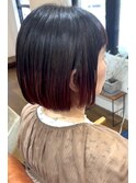 ミニボブ　毛先カラー裾カラーレッド