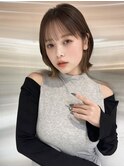 ココアベージュ×レイヤー[小顔/黒髪/オリーブグレー]