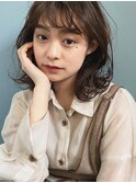 小顔前髪顔周りレイヤー×グレージュカラー デザインカラー