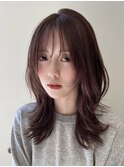 顔周りレイヤーカットくびれヘアミルクティーベージュカラー