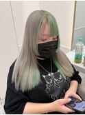 シルバー×パステルグリーン　　#ケアブリーチ　#トリプルカラー