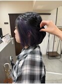 ちら見えパープル★黒髪インナーボブ