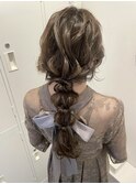 結婚式ヘアセット/編みおろし/ローポニーテール/成人式アレンジ