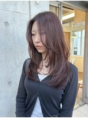 ノンジアミンカラーピンクブラウンハッシュカットレイヤーヘア