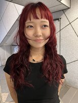 ダブ アオヤマ(DaB AOYAMA) ブリーチ×パーマ レッド 赤髪 ロングパーマ ボルドー