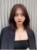 丸みミディ_黒髪小顔オリーブグレーココアベージュクラゲヘアー