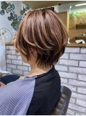 白髪ぼかしハイライト/絶壁解消/ひし形大人ショートボブ/聖