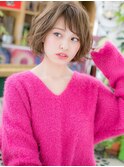 インナーカラー斜めバングくせ毛風小顔ボブc5志木10代20代30代