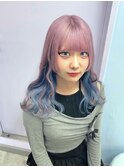 #ピンク×ミズイロ/ツートン/姫カット