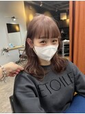 ブリーチなし!艶感ピンクベージュ小顔ルーズくびれミディ