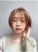 前髪ありショートオリーブベージュボブシャギーボブ銀座