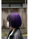 20代30代小顔ゆるふわボブ デザインカラーバイオレット