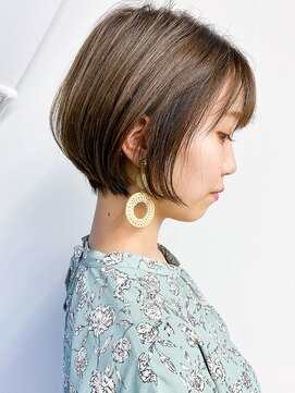エルプラスヘアー 平尾店(L+hair) 丸みショートボブミルクティーベージュ小顔似合わせカット