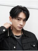 シャドウパーマコンマヘアナチュラルセンターパートツーブロック