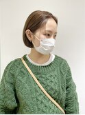 耳掛けボブ×ダブルカラーベージュ