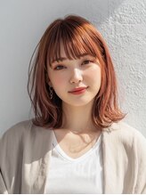 レリーボンズ 夙川(Rely Bonds) 切りっぱなしボブ×眉下バング×オレンジ系カラー高明度