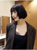 ハッシュカット/ミニボブ/黒髪/丸みボブ/フェイスレイヤー