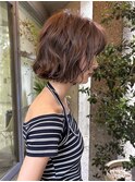 〒ミディアムパーマデジタルパーマボブパーマチェリーブラウン