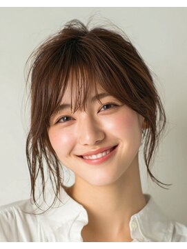 ルシードスタイル アウラ 松戸市五香(LUCIDO STYLE Aura) ナチュラルブラウンの艶感ミディ!ラウンドバングで抜け感の大人