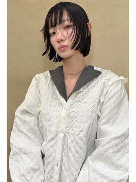 切りっぱなしショート・ボブ/ミニボブ/前髪なし/20代/ロブ/丸顔