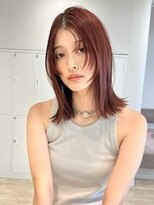 ティファ 自由が丘店(Tiffa)&nbsp;艶チェリーレッド×外ハネミディアム/小顔レイヤーカット