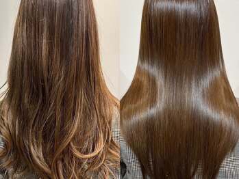 ラポールヘア 大橋店の写真/【お財布に優しい低価格で艶髪が叶う】ダメージを最小限に抑えた施術で、理想のナチュラルなストレートに◎