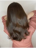 小顔セミウェットウェーブピンクベージュハイライトカラー