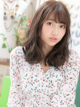 カバーヘア ブリス 志木南口駅前店(COVER HAIR bliss) 斜めバングアースカラー波巻きくびレイヤーh3志木20代30代40代