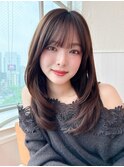 ナチュラルブラウンカラー2wayバングでシースルーに