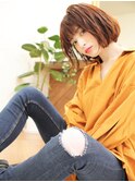 +animoせんげん台+オレンジブラウン×オン眉ショートボブ　B