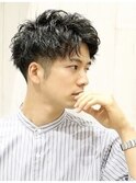 アップバングツイストスパイラルパーマ/ツーブロック/フェード