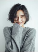 大人女性/ヘアセット黒髪/ボブルフ/アシメ/小顔/ワンレン
