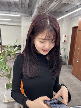 ニコ トウキョウ 渋谷(nico TOKYO) ダブルカラーチェリーレッドピンクブラウン韓国レイヤーロング