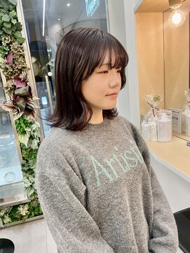 エヌ ドット ヘアープラス ミラクルヘアー(n. HAIR) くびれ外ハネボブ×ワインレッドピンク