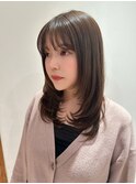 美髪3040エアリーロングレイヤー切りっぱなしボブピンクブラウン