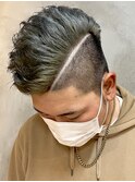 調布震災刈りスキンフェード剃り込みケアブリーチライムグリーン