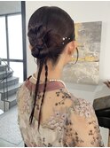 結婚式ヘア二次会ヘア編みおろしカチモリシニヨン岡山ヘアセット