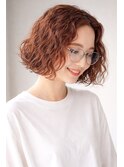 原宿オレンジボブスパイラルパーマ大人ボブウェーブヘア30代40代