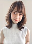 大人かわいい前髪 ココアブラウン フリンジウェーブ 薄めバング