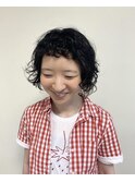ボブパーマ/黒髪パーマ/切りっぱなしボブ/ショートボブ