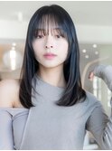 ハッシュカット韓国レイヤーフルバングアッシュブラック小顔