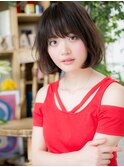 オリーブアッシュ斜めバング切りっぱなしボブ北浦和20代30代40代