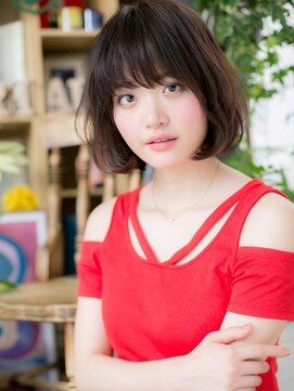 カバーヘア ブリス 北浦和(COVER HAIR bliss) オリーブアッシュ斜めバング切りっぱなしボブ北浦和20代30代40代