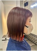 切りっぱなしボブ×レッドカラー